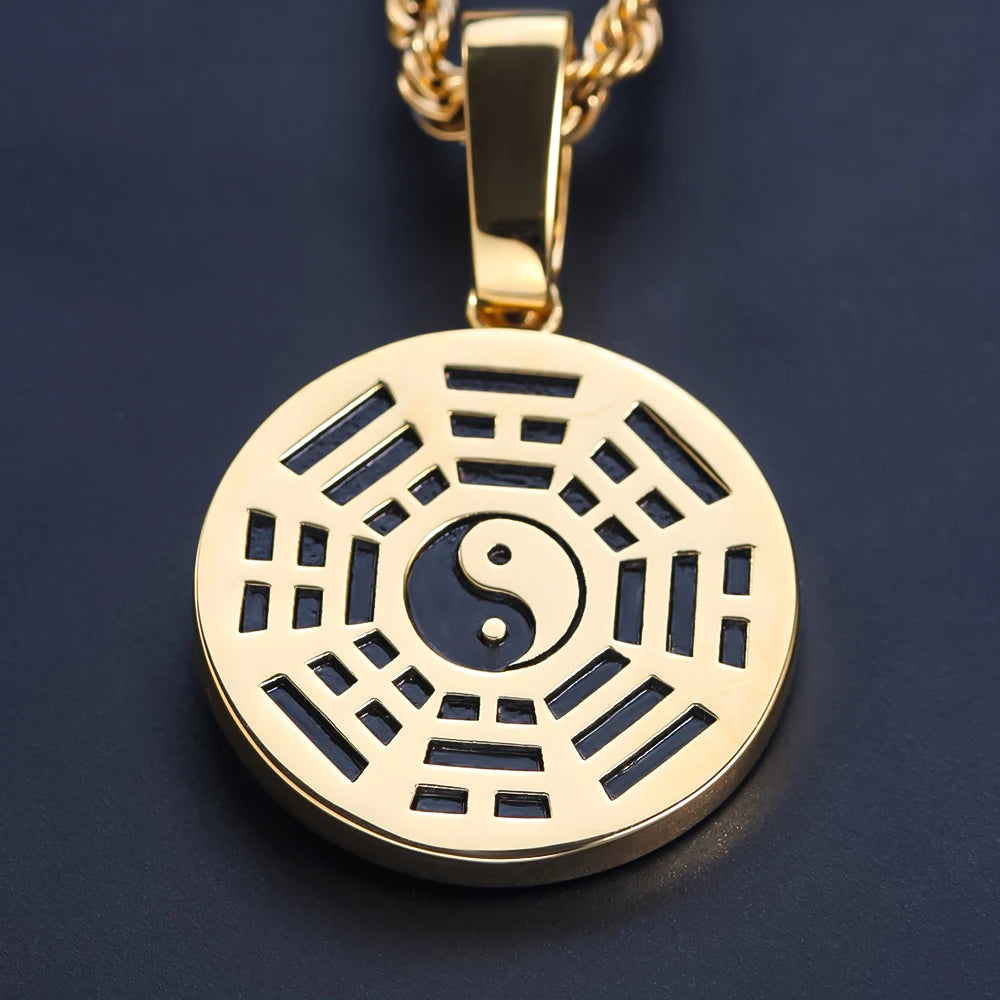 Yin Yang Tai Chi Chinese Eight Diagrams Taoism Pave Stone 925 Sterling Silver Charm Pendant Necklace