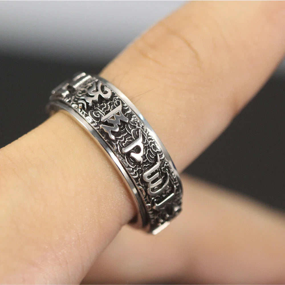 Om Mani Padme Hum Tibetan Buddhist Mantra Prayer Spinner Spin Sterling Silver Ring
