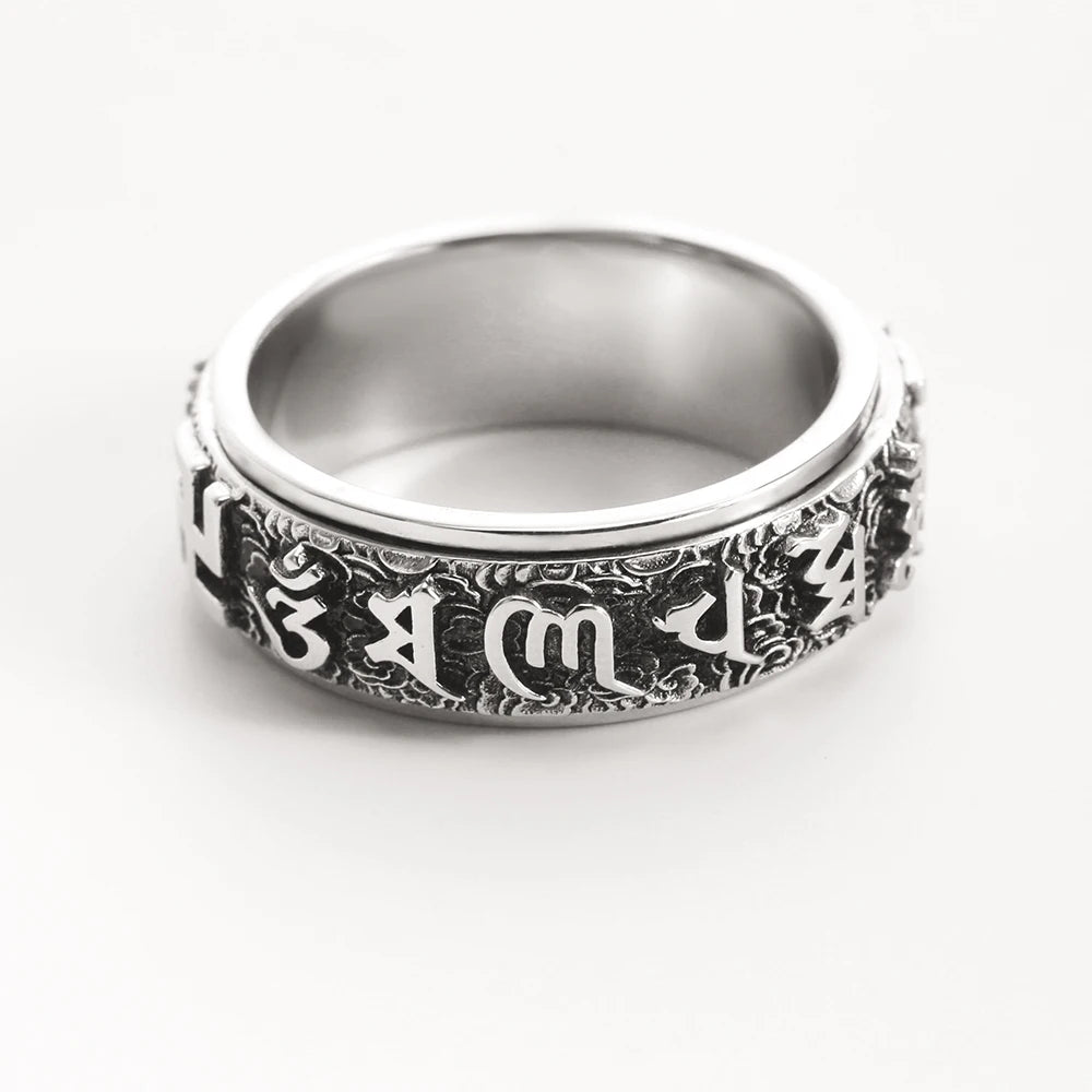 Om Mani Padme Hum Tibetan Buddhist Mantra Prayer Spinner Spin Sterling Silver Ring