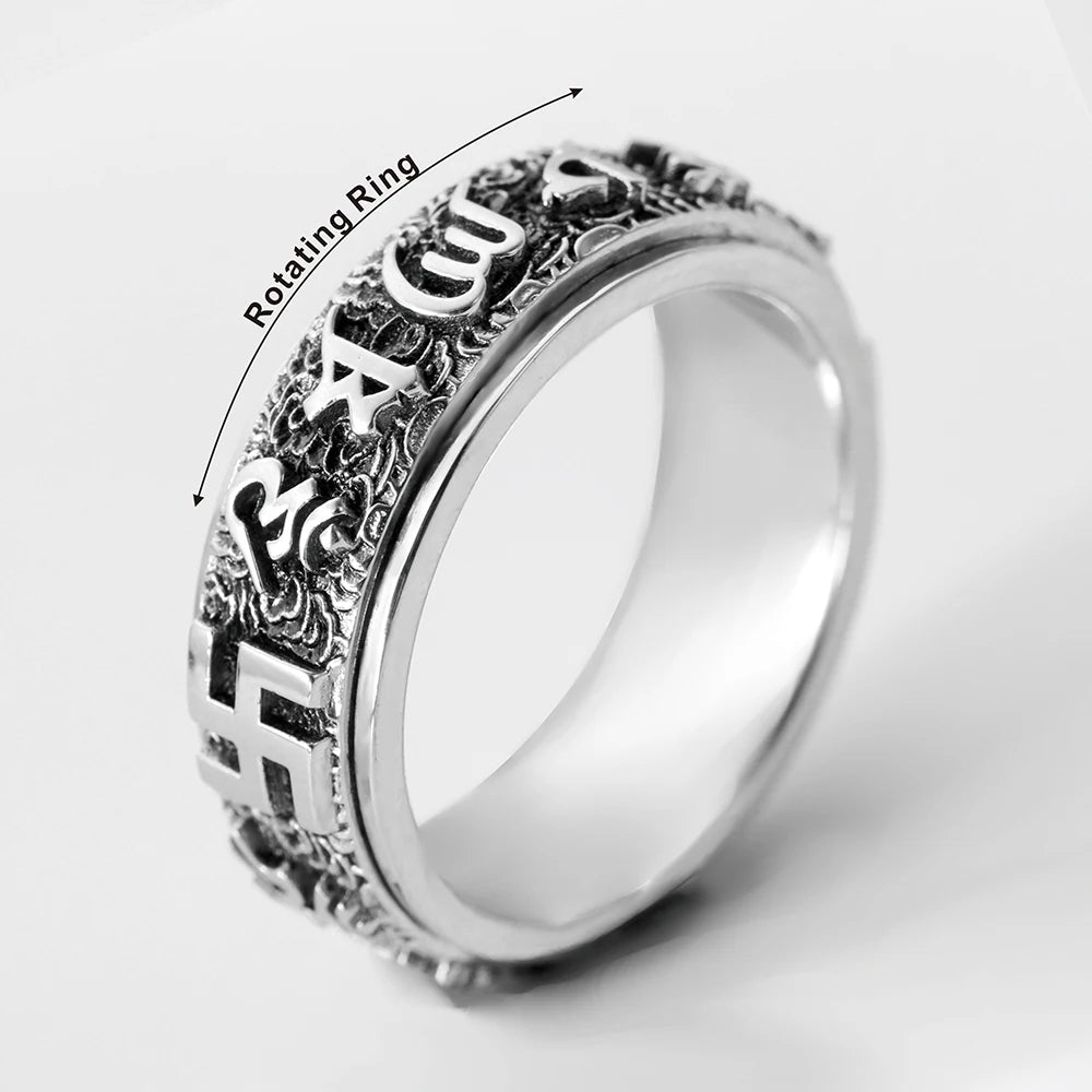 Om Mani Padme Hum Tibetan Buddhist Mantra Prayer Spinner Spin Sterling Silver Ring