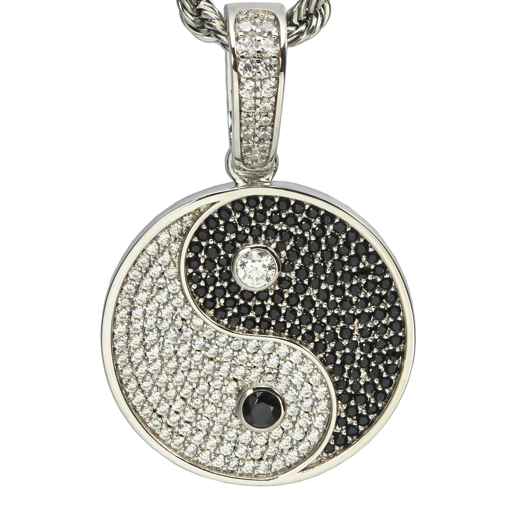 Yin Yang Tai Chi Chinese Eight Diagrams Taoism Pave Stone 925 Sterling Silver Charm Pendant Necklace