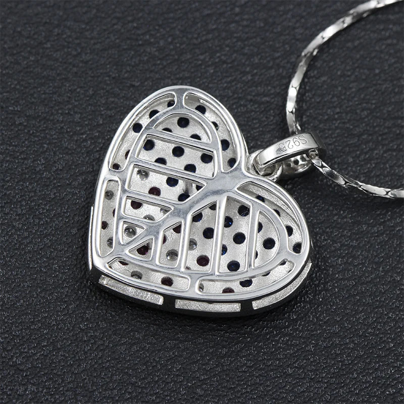 US American Flag Heart Sterling Silver Charm Necklace Pendant
