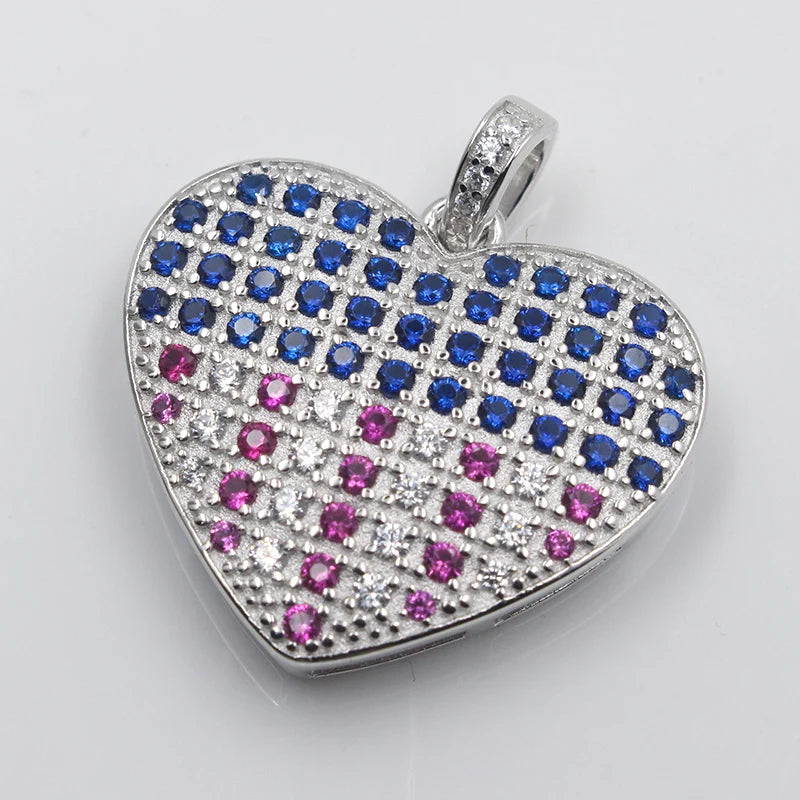 US American Flag Heart Sterling Silver Charm Necklace Pendant