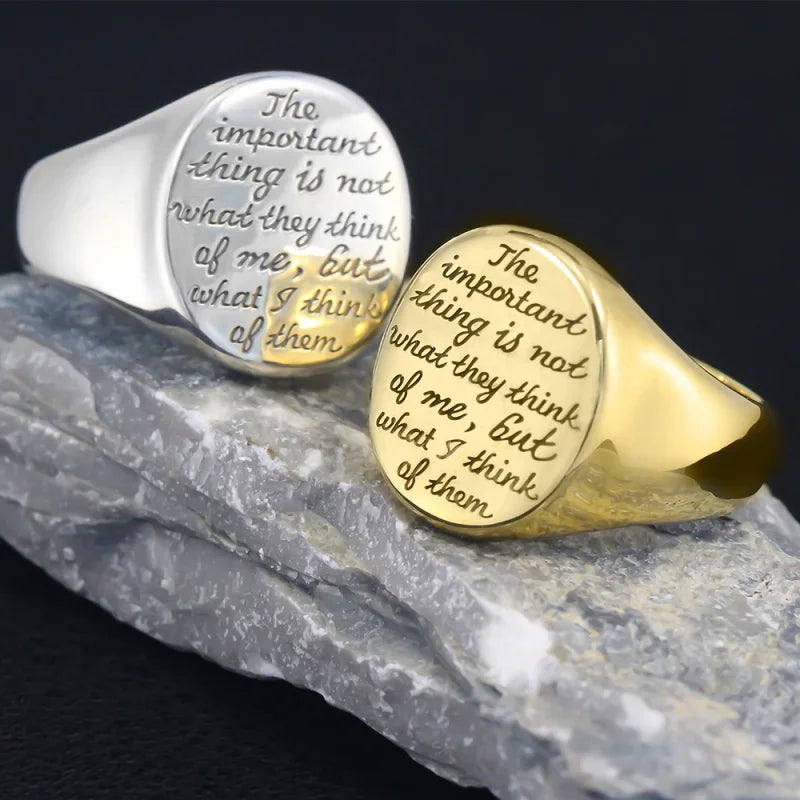 The Important Thing Is Not What They Think Of Me Women Seal Signet Letter Thumb Pinky 925 Sterling Silver Ring