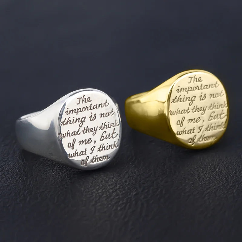 The Important Thing Is Not What They Think Of Me Women Seal Signet Letter Thumb Pinky 925 Sterling Silver Ring