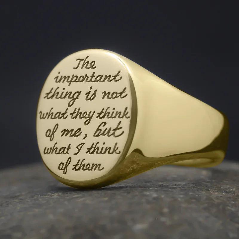 The Important Thing Is Not What They Think Of Me Women Seal Signet Letter Thumb Pinky 925 Sterling Silver Ring
