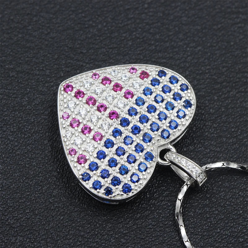 US American Flag Heart Sterling Silver Charm Necklace Pendant