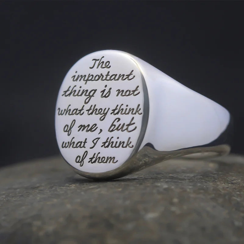 The Important Thing Is Not What They Think Of Me Women Seal Signet Letter Thumb Pinky 925 Sterling Silver Ring