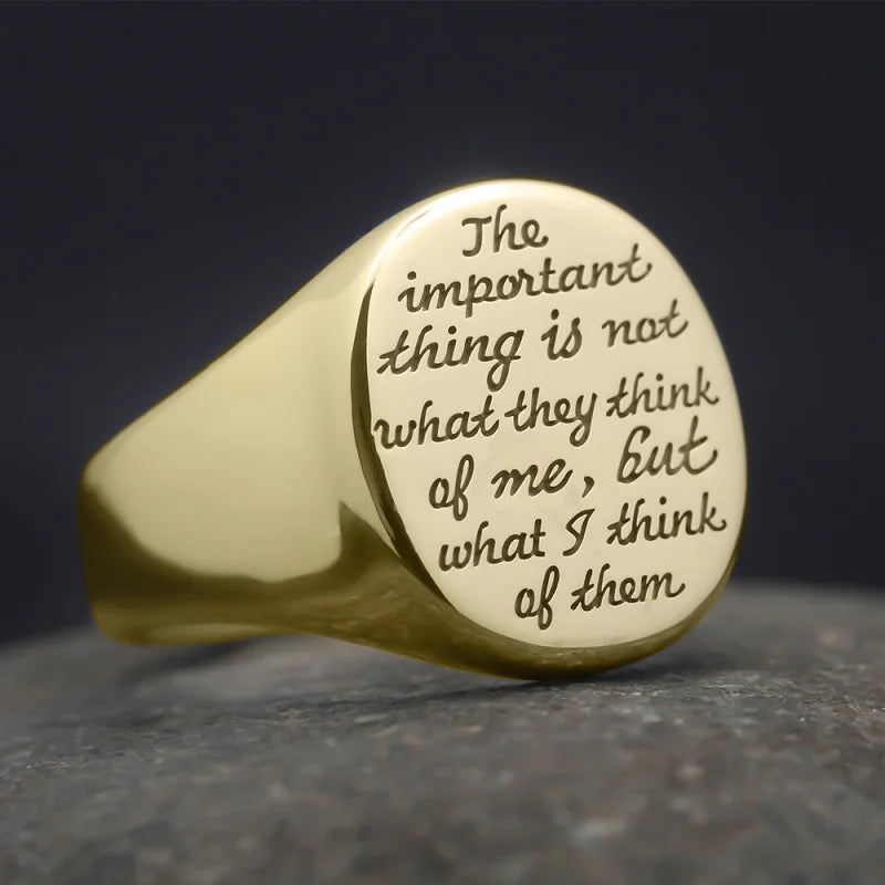The Important Thing Is Not What They Think Of Me Women Seal Signet Letter Thumb Pinky 925 Sterling Silver Ring