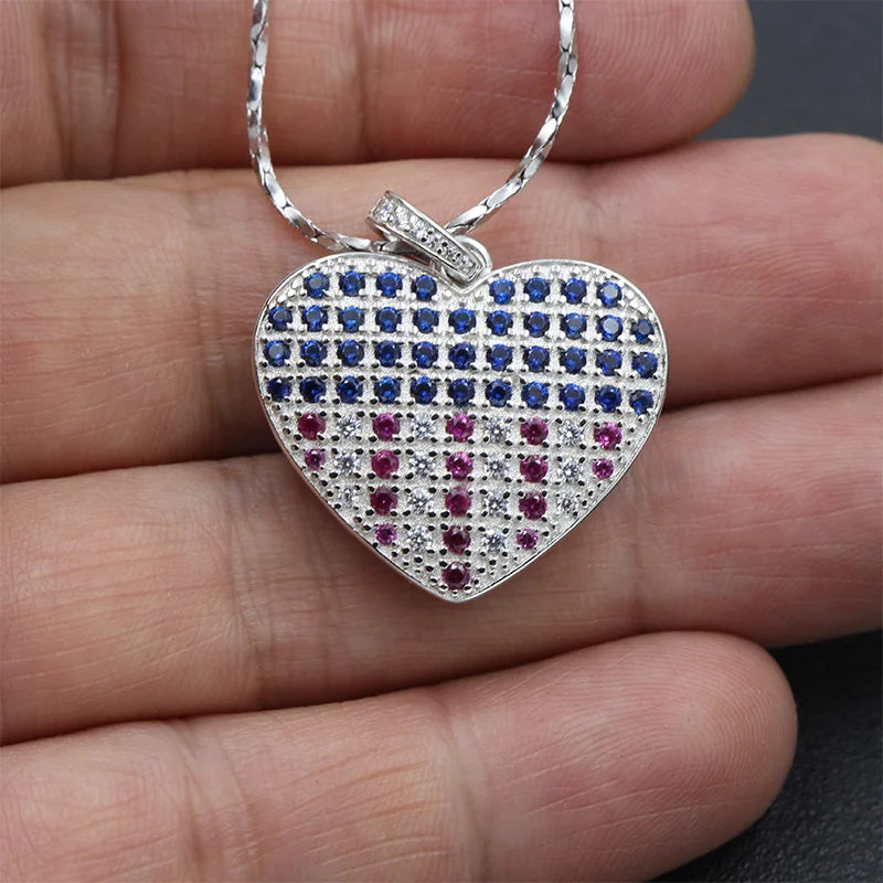 US American Flag Heart Sterling Silver Charm Necklace Pendant
