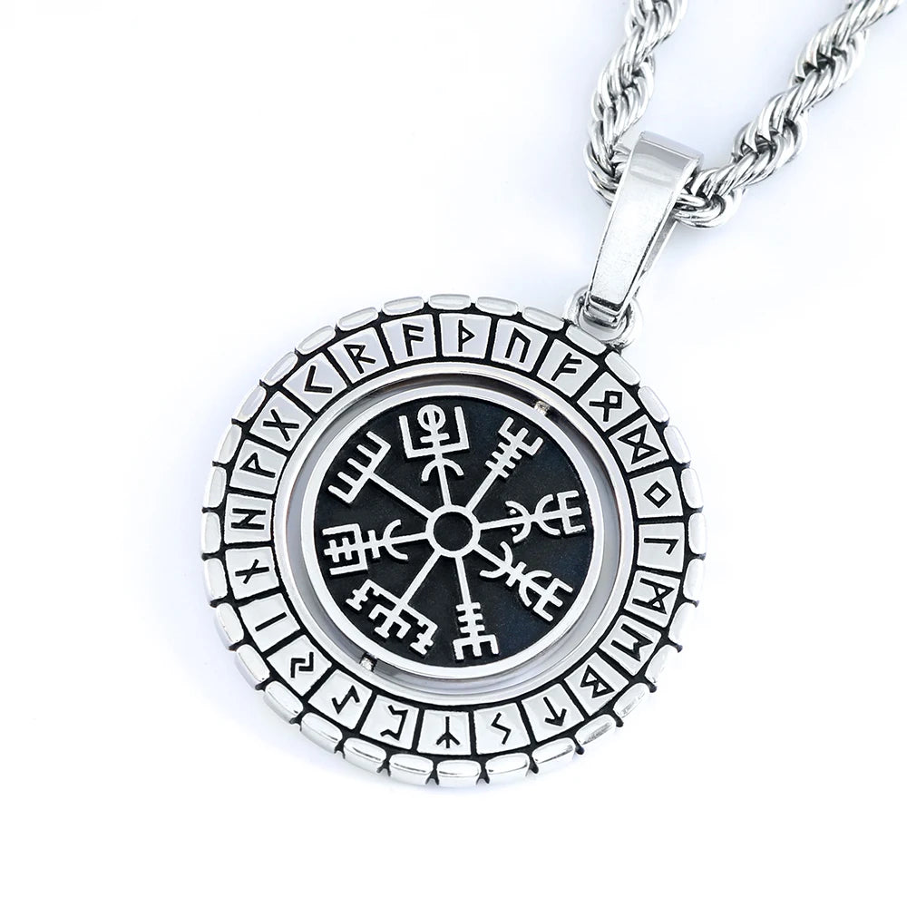 Antique Celtic Viking RotatingWolf Head Rune Sterling Silver Pendant