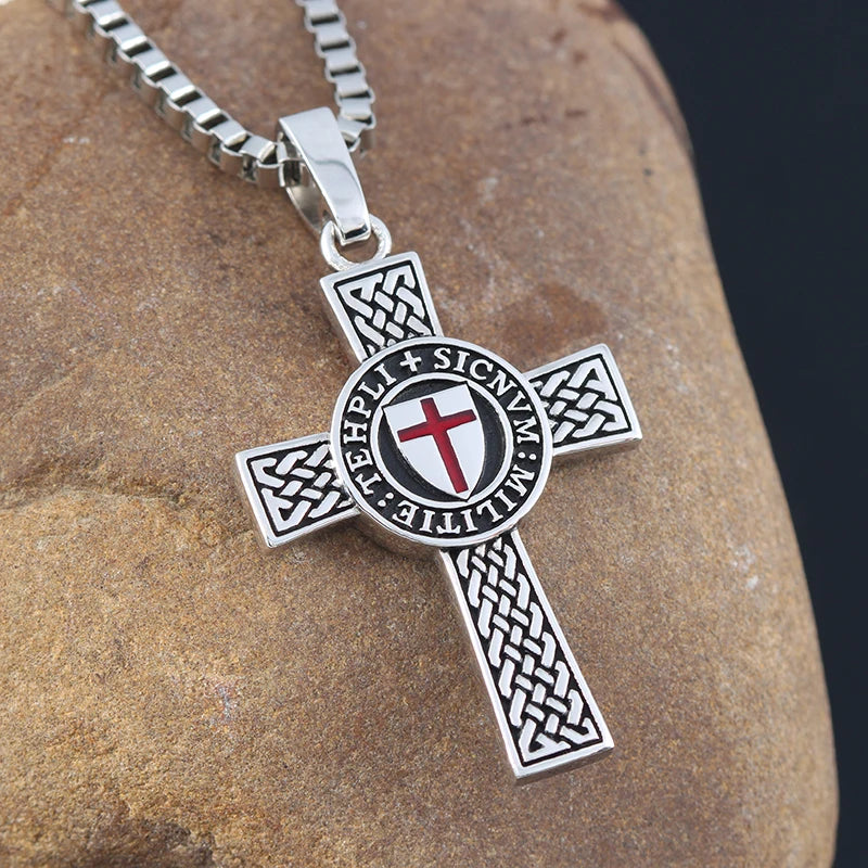 Cross Templar 925 Silver Classic Pendant Necklace Double-sided Men's Amulet