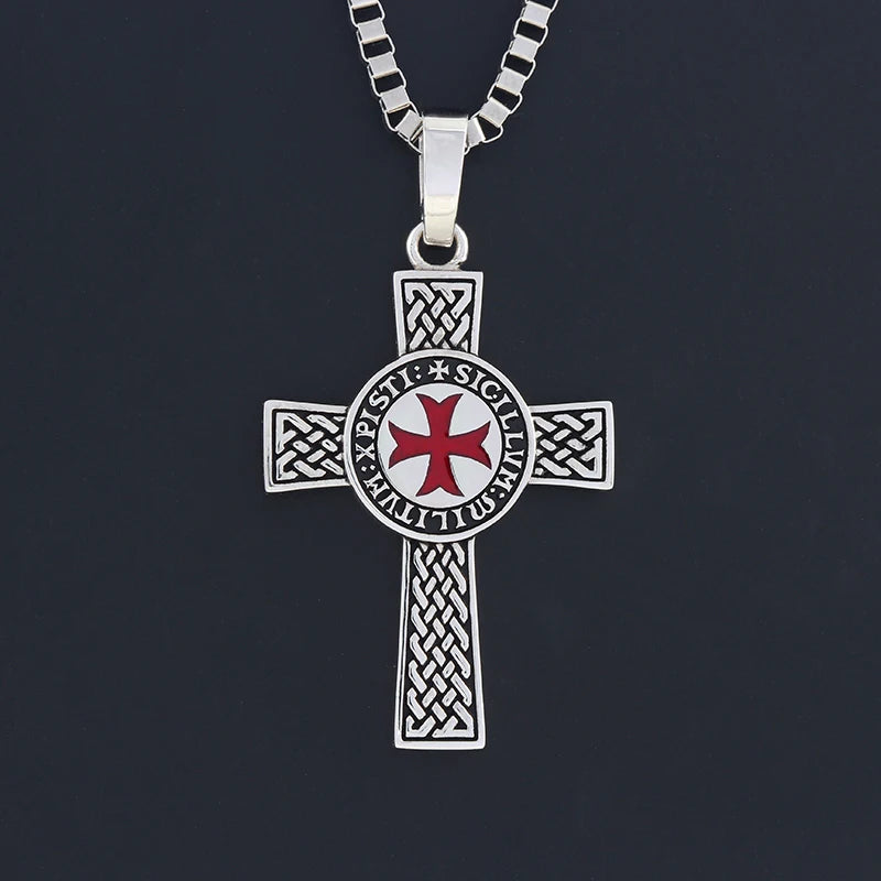 Cross Templar 925 Silver Classic Pendant Necklace Double-sided Men's Amulet