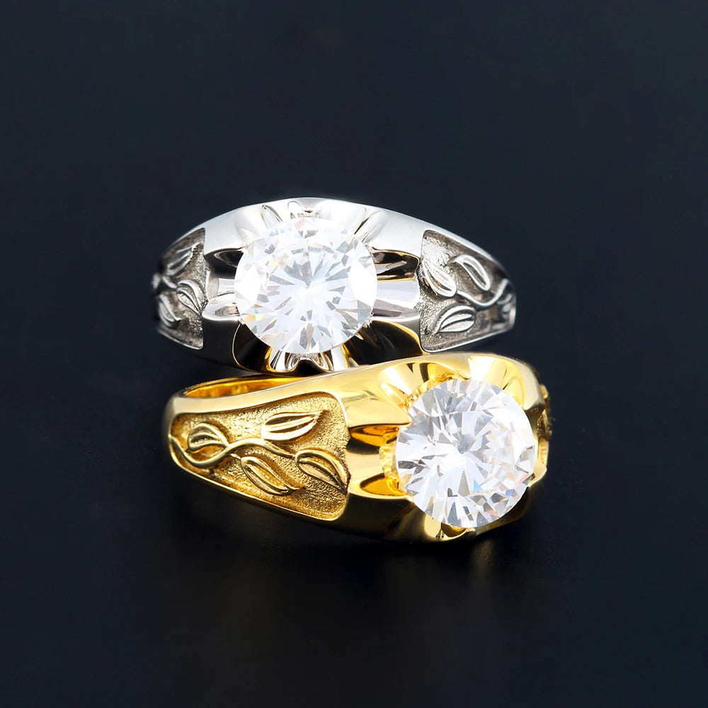 Custom-made Popular Leaf Inlaid Stone Wedding Moissanite Sterling Silver Ring
