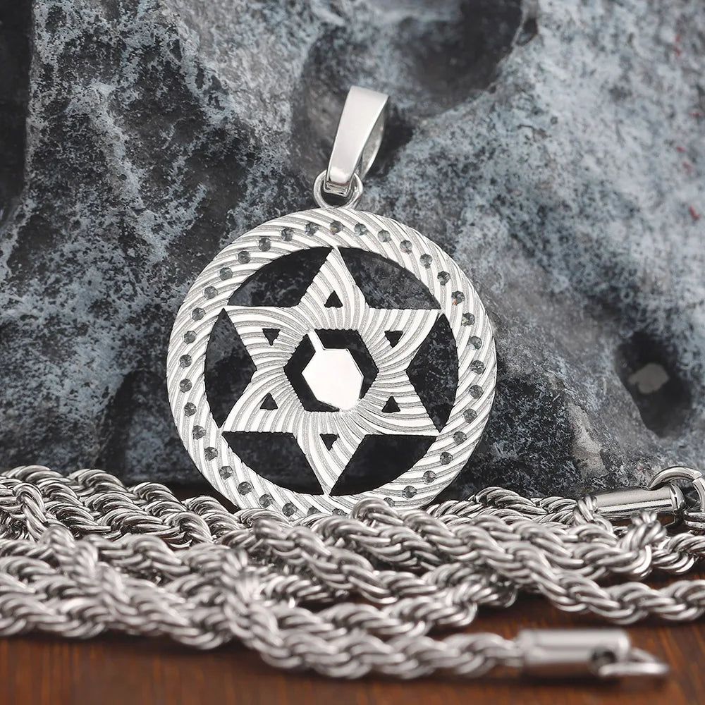 Blue Star Of David Hanukkah Dreidel Paved stones Punk 925 Sterling Silver Pendant