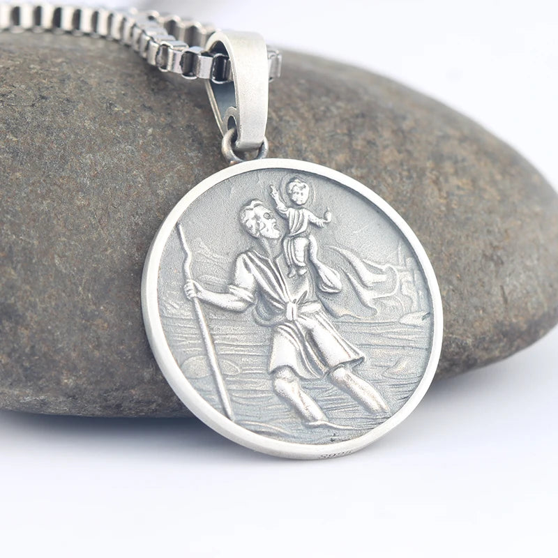 Catholic Medal Blessing From The Holy Father St. Christopher Sterling 925 Silver Pendant