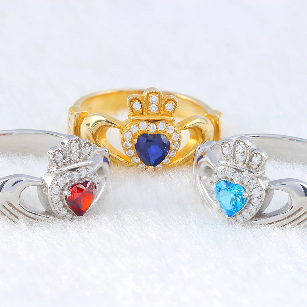 Heart Shaped Scottish Lrish Crown Hands Ireland sterling silver ring
