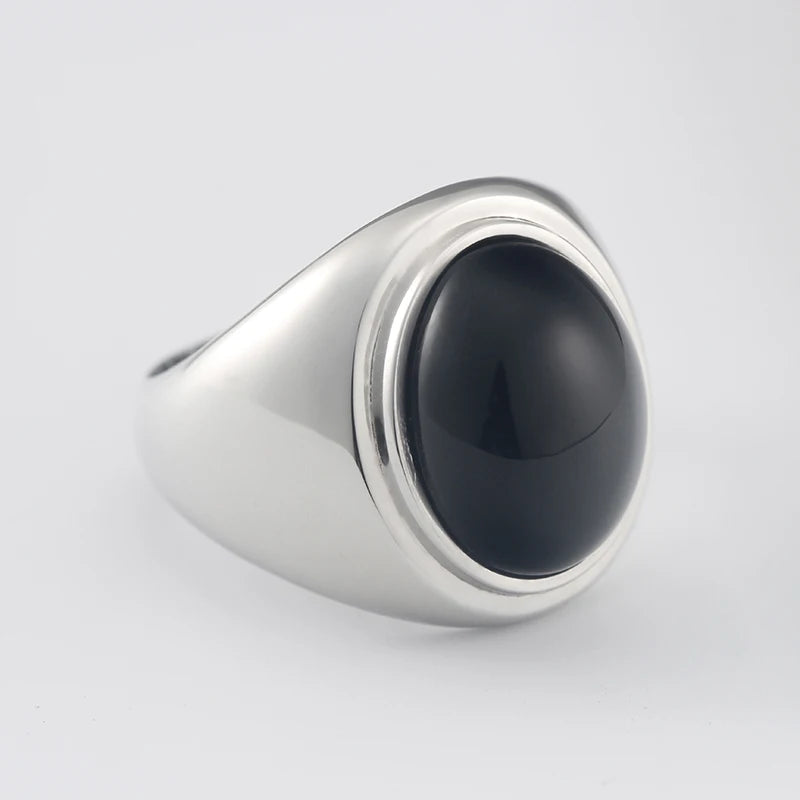 Black Agate Men's Alpha Beta Gamma Capital Letter 925 Sterling Silver Ring
