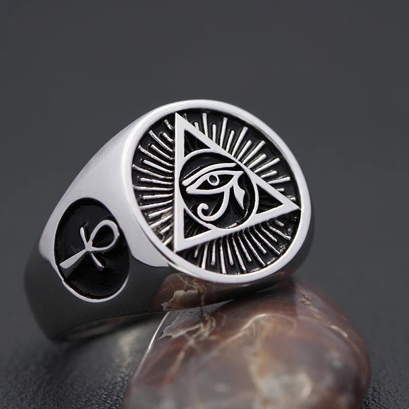 Ancient Egyptian Symbol The Eye of Horus  Protection Royal Power Amulets Egypt Cross Sterling Silver Ring