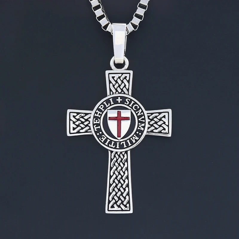 Cross Templar 925 Silver Classic Pendant Necklace Double-sided Men's Amulet