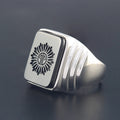 Family Ring Daisy Badge Black Agate Pattern S925 Sterling Silver Commemorative Ornament