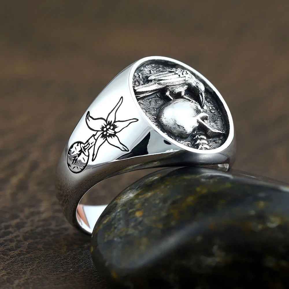 Skull Forever Memento Mori eagle Sand Glass Memory of Death Flower Sterling Silver Ring
