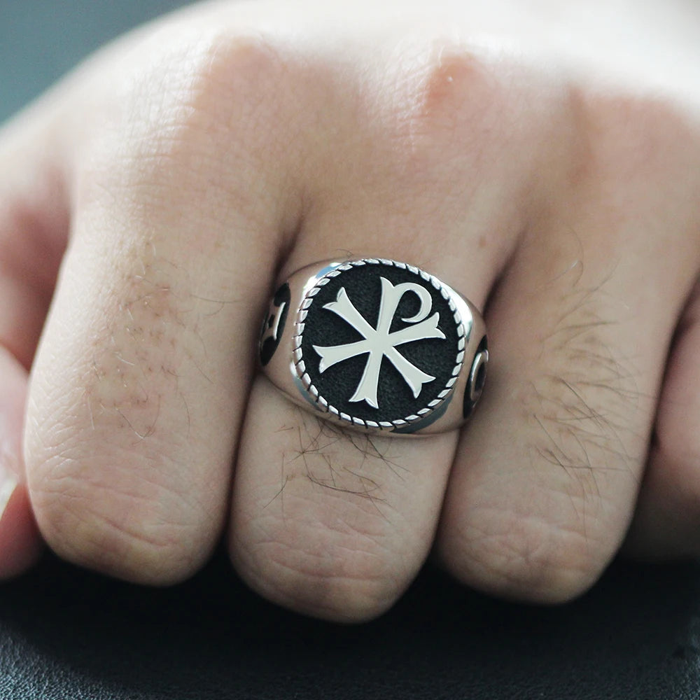 Christian Orthodox Church Symbol PX Alpha Omg Cross Sterling Silver Ring