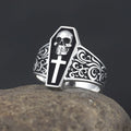 Memorial Of Die Cross Death Skull Gravestone Souvenir Silver Ring