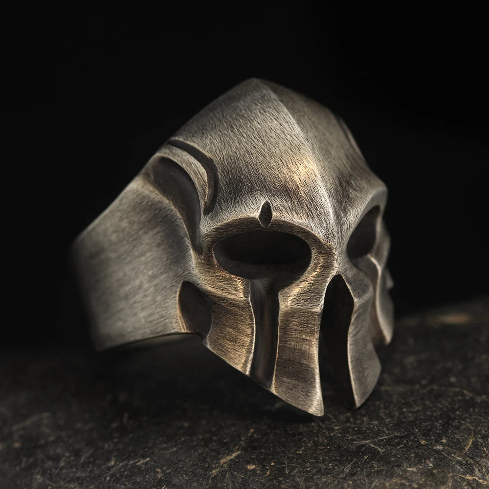 Men`s Spartan Warrior Skull Knight Helmet Mask Biker Sterling Silver Ring