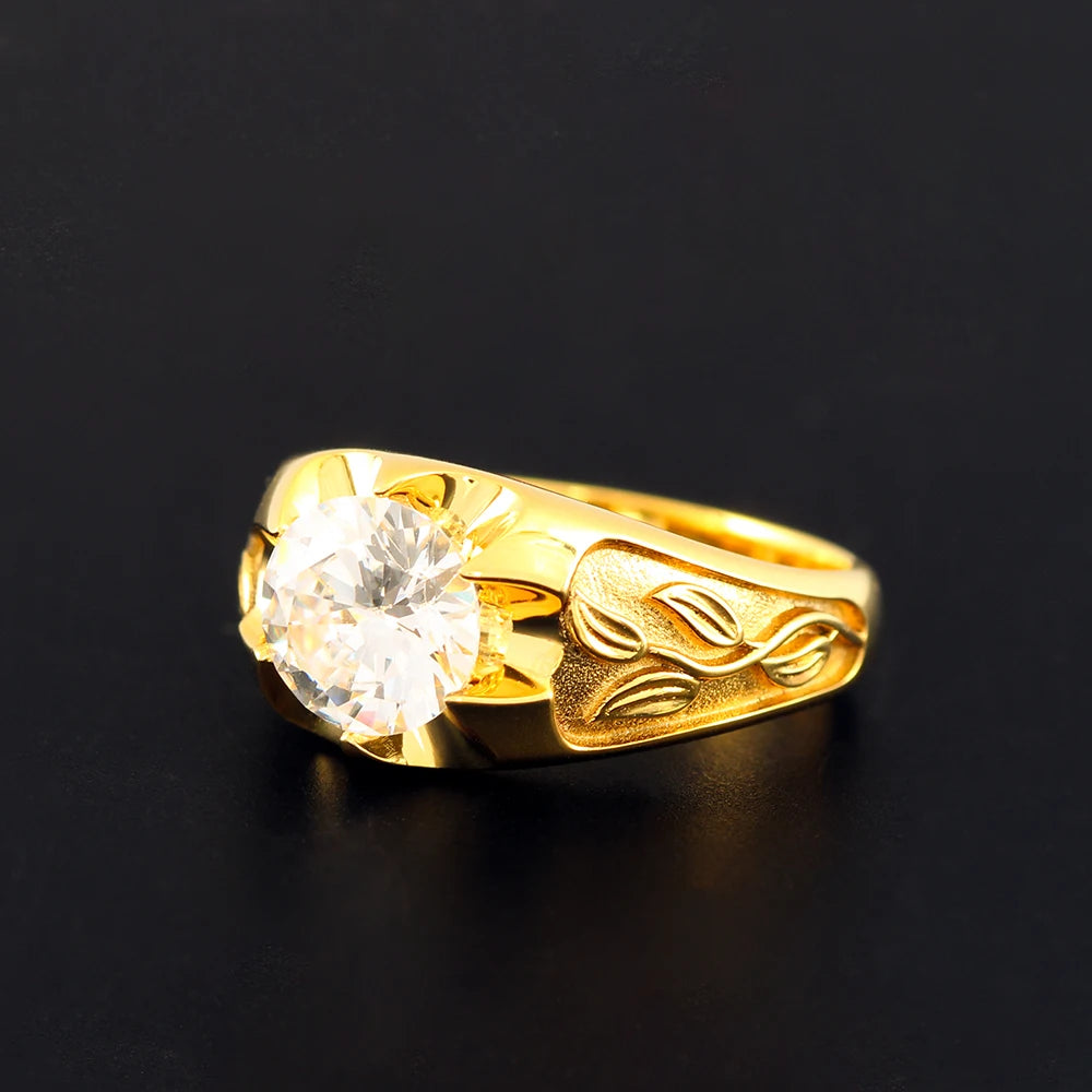 Custom-made Popular Leaf Inlaid Stone Wedding Moissanite Sterling Silver Ring