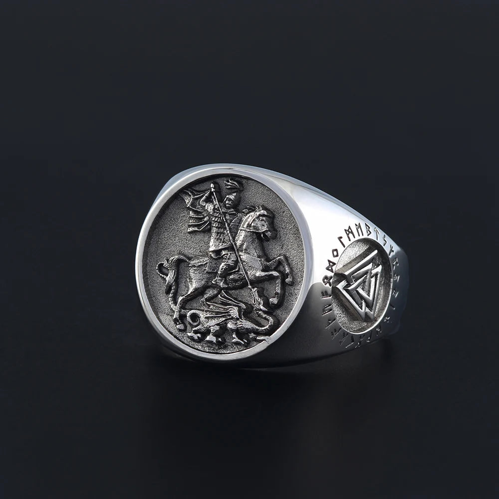 St. George The Paladin Slays Dragons Unique Sovereign Expeditions Equestrian Viking Sterling Silver Ring