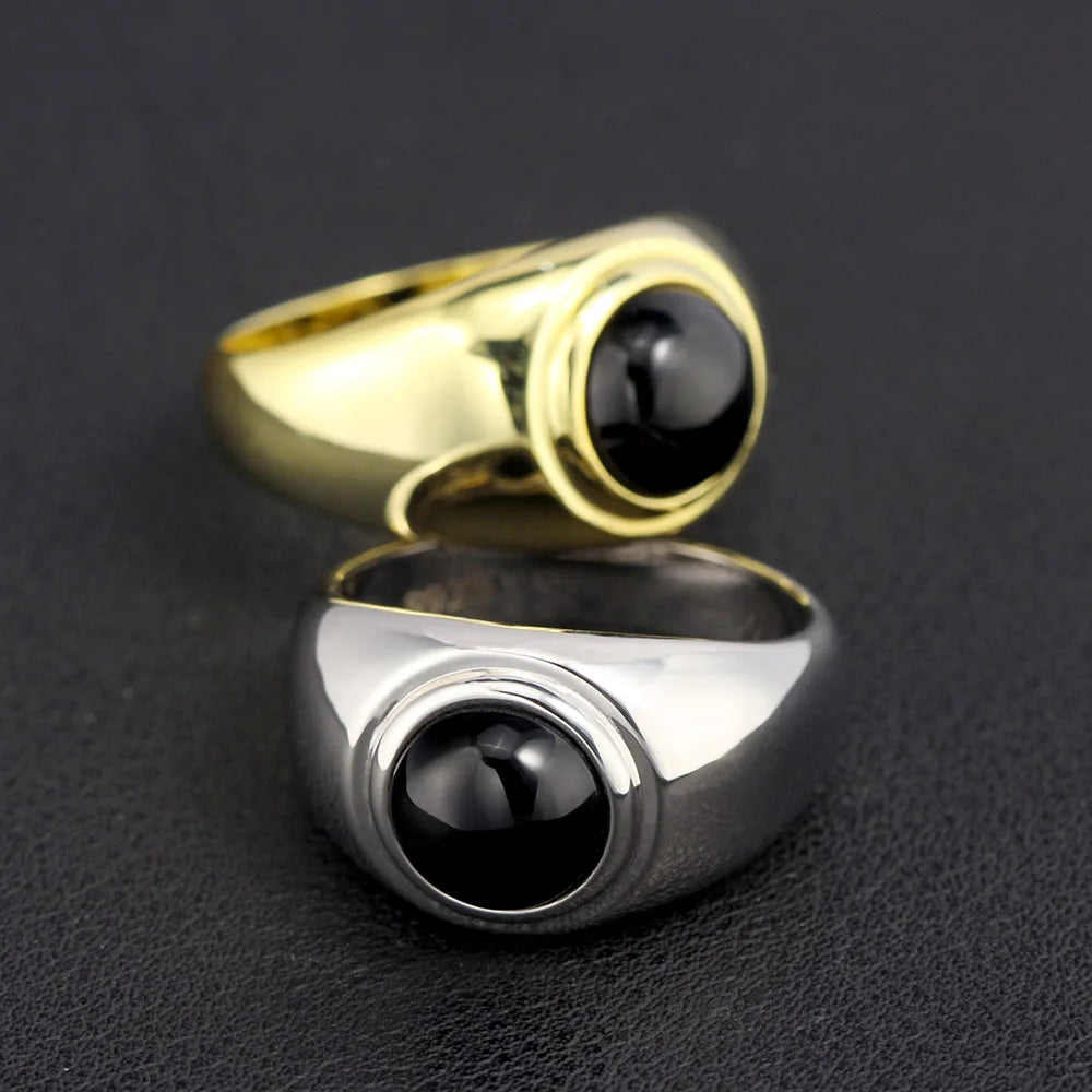 Fanshion Inlaid Black Agate Men Or Women Silver Ring