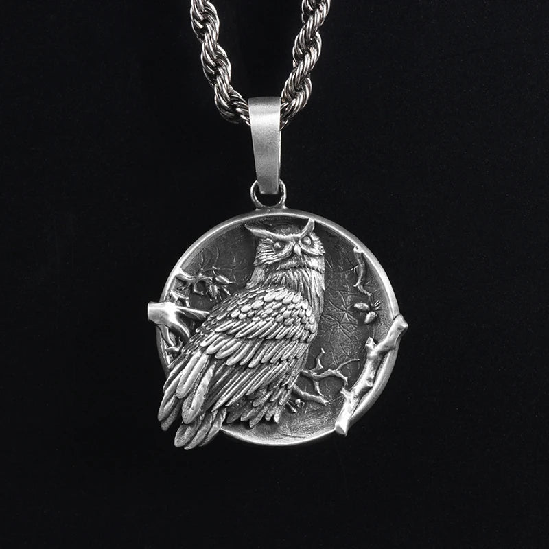 Owl Pendant meaning wisdom and good luck mascot 925 sterling silver