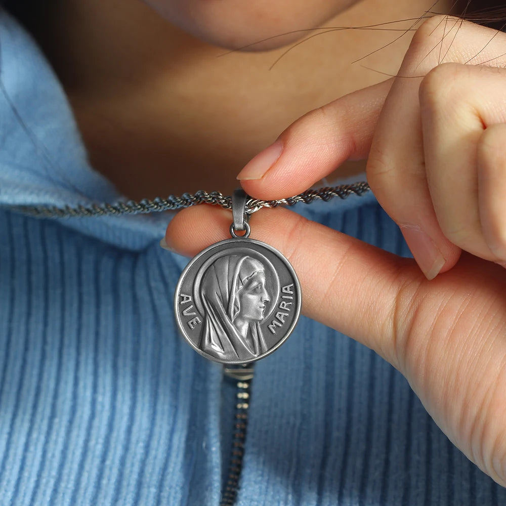 Queen of Grace Virgin Mary N.D.LOURDES Silver Pendant