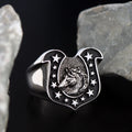 Lucky Horseshoe U-shaped Horse Head 925 Sterling Silver Amulet Good Luck Ring