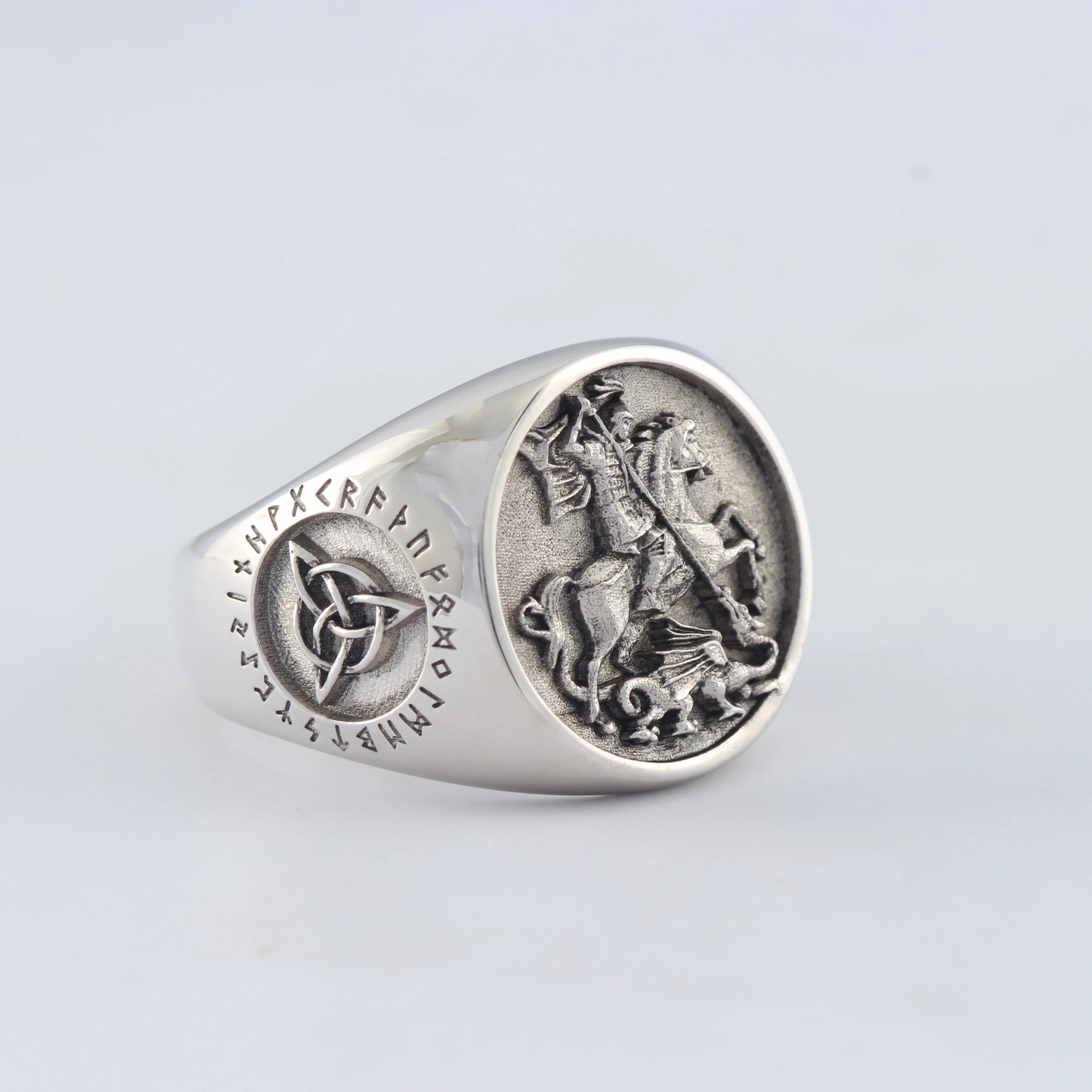 St. George The Paladin Slays Dragons Unique Sovereign Expeditions Equestrian Viking Sterling Silver Ring