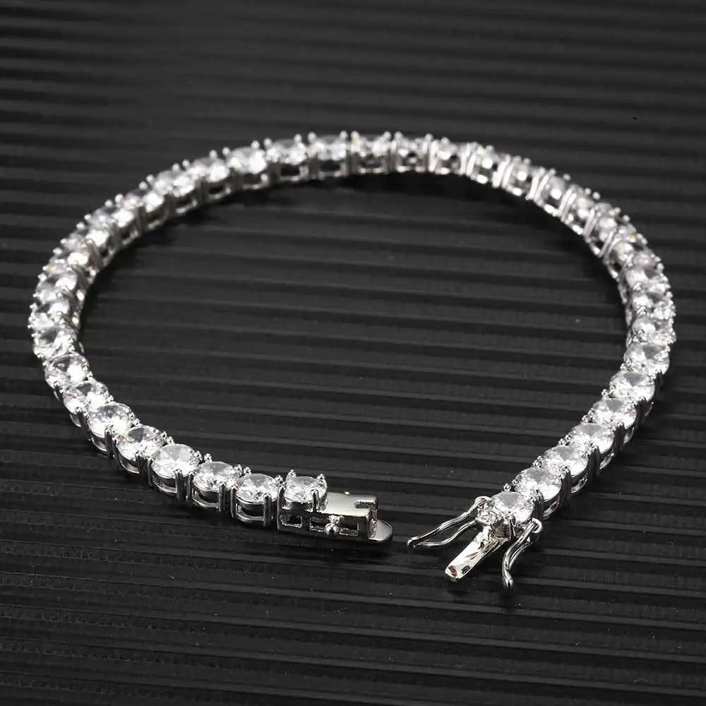 Hip-hop tennis chain bracelet with stone beads