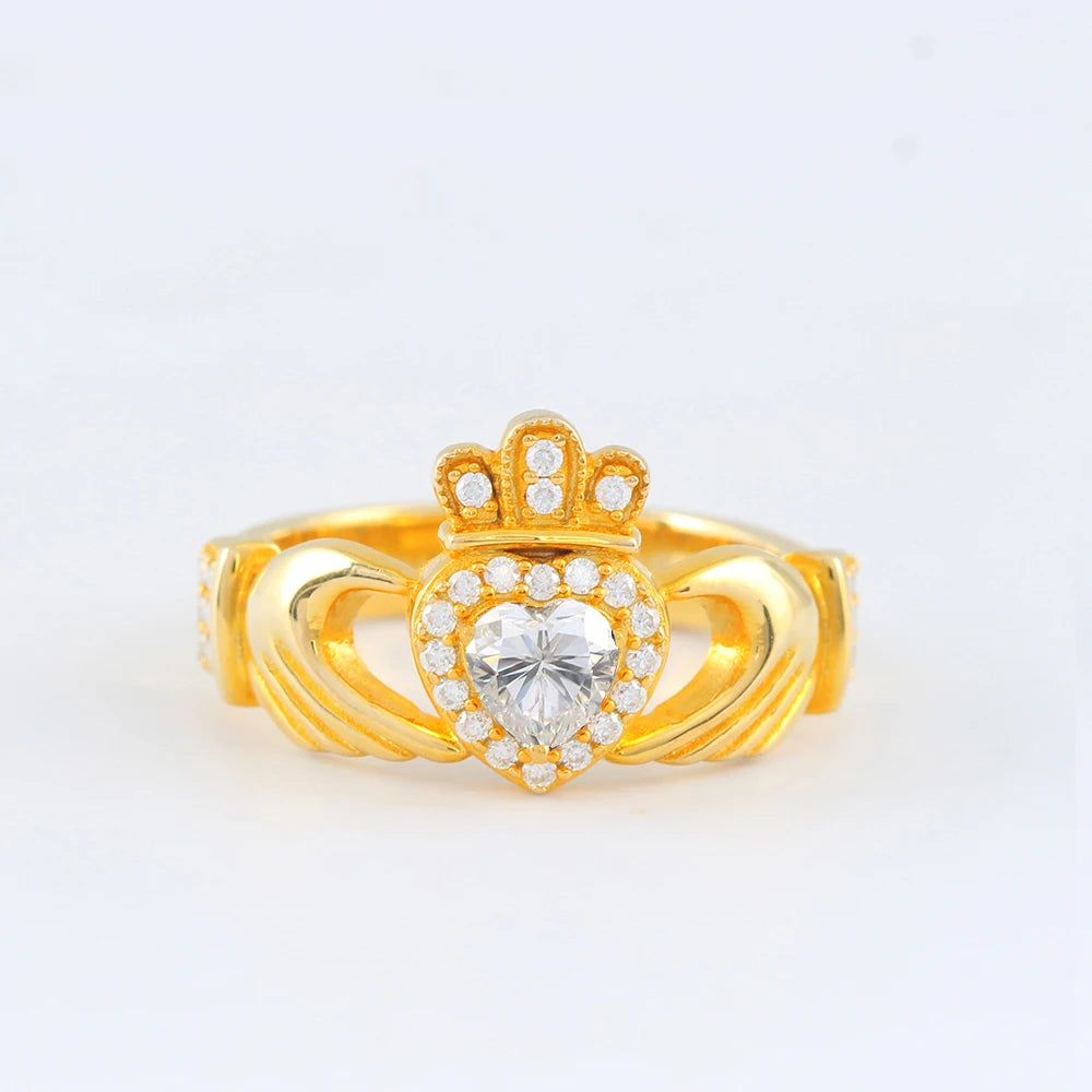 Heart Shaped Scottish Lrish Crown Hands Ireland sterling silver ring