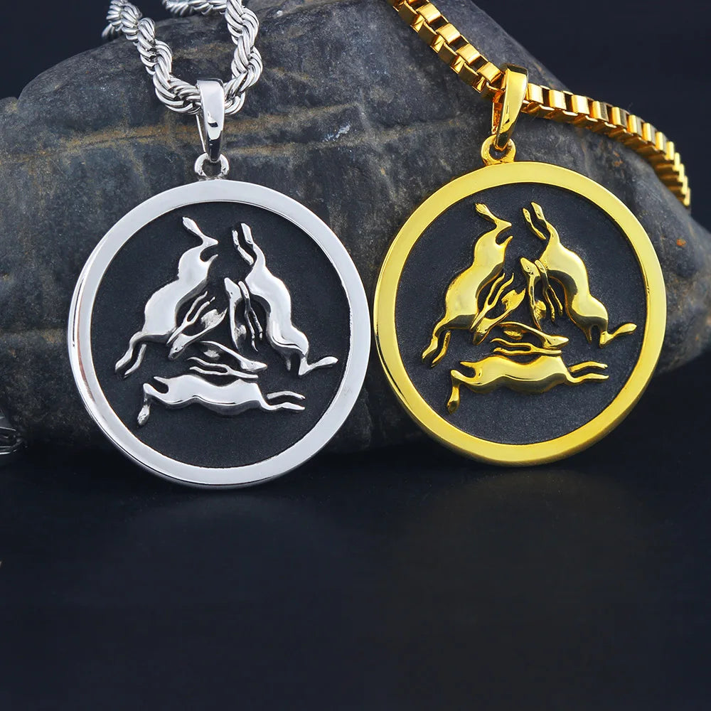 Three Rabbits the Circle Of Life Sterling Silver Pendant