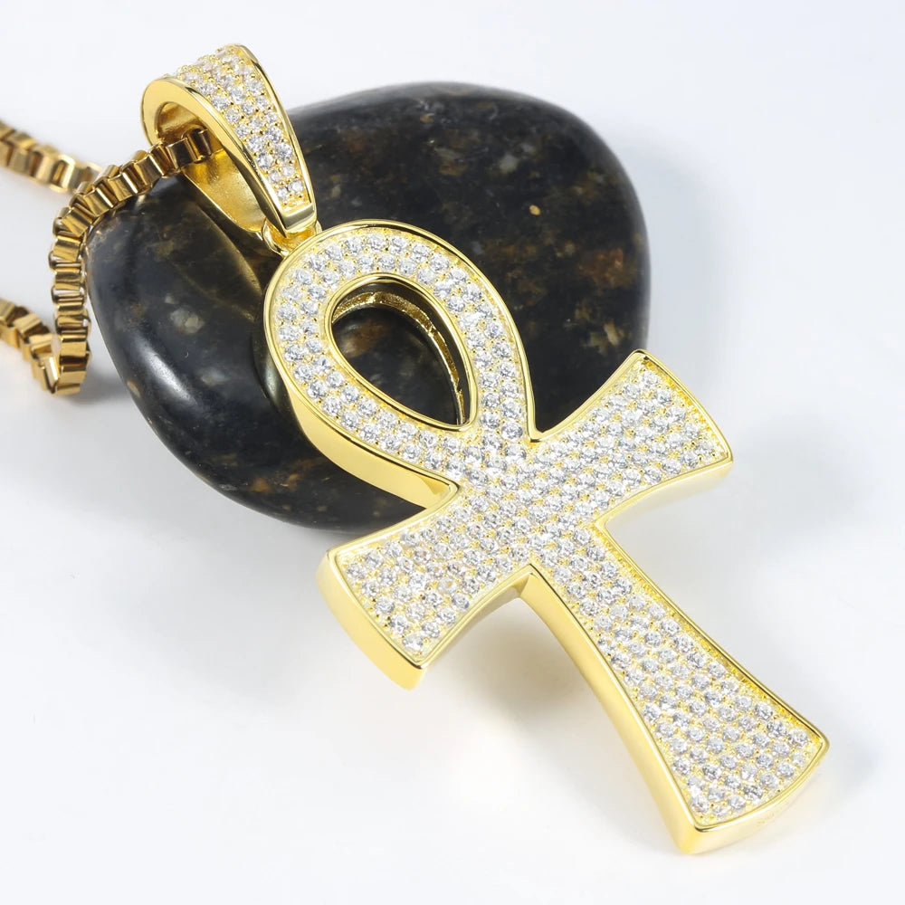 Egyptian Symbol Cross Covered with stones Silver Pendant