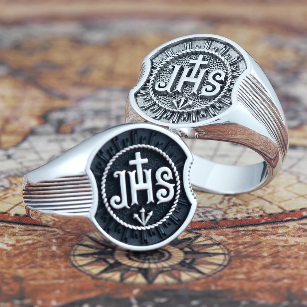 Jesus Christ Christian Chi Rho IHS JHS Sterling Silver Ring