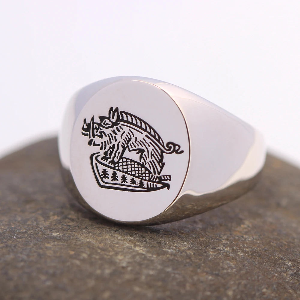 The Secret Service Mens Vintage Seal Engraving Family Crest Boar Signet Ring