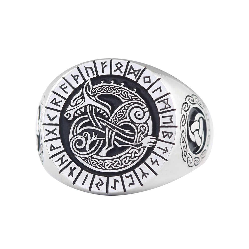 Ancient Viking Rune Dragon Totem Sterling Silver Ring