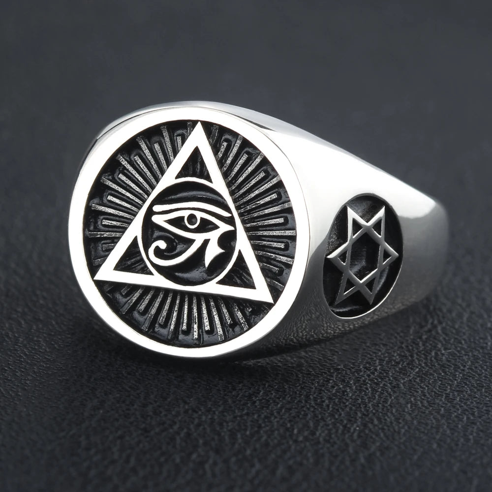 Ancient Egyptian Symbol The Eye of Horus  Protection Royal Power Amulets Egypt Cross Sterling Silver Ring