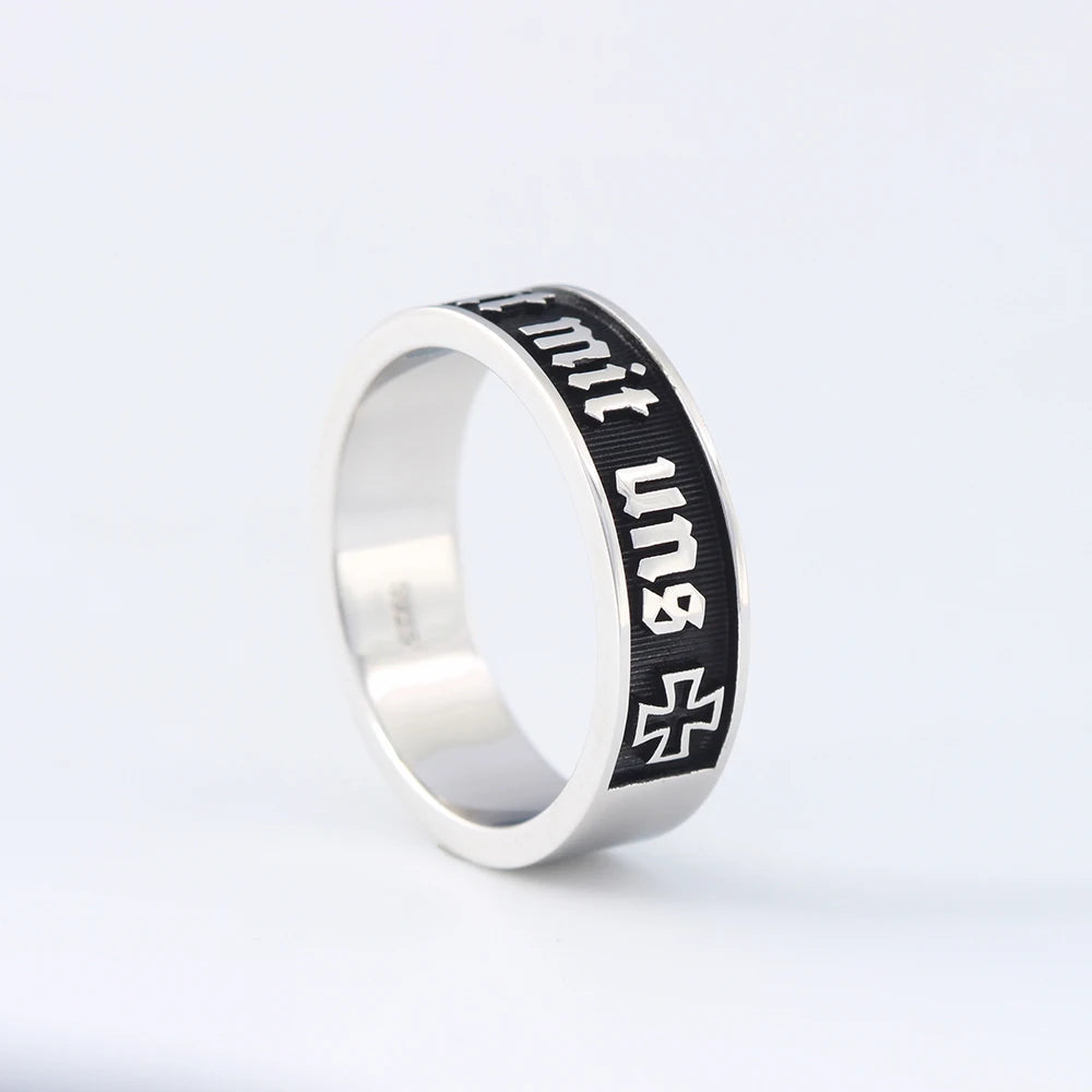 Gott Mit Uns Iron Cross Symbol Germany Sterling Silver Ring