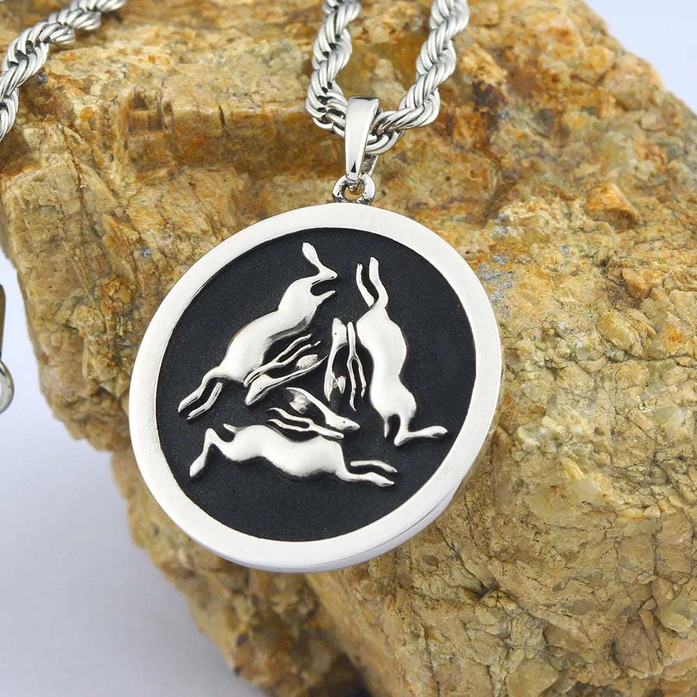 Three Rabbits the Circle Of Life Sterling Silver Pendant