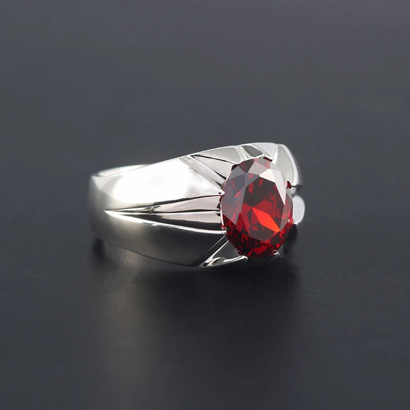 Heated Ruby Gemstone Wedding Engagement Gift Men's Sterling Silver Ring
