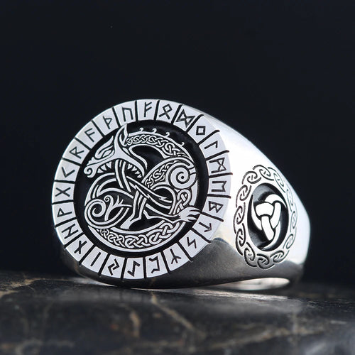 Ancient Viking Rune Dragon Totem Sterling Silver Ring