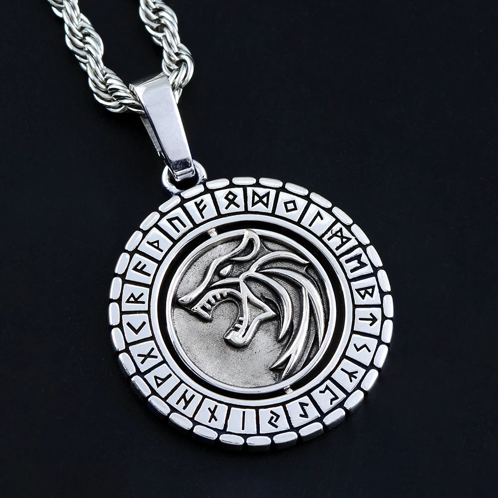 Antique Celtic Viking RotatingWolf Head Rune Sterling Silver Pendant