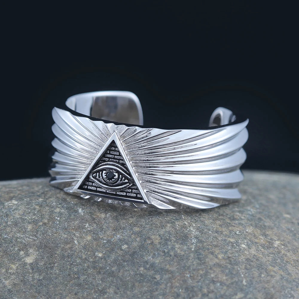 All Seeing Eyes God Horus Triangular Radial Sterling Silver Rings